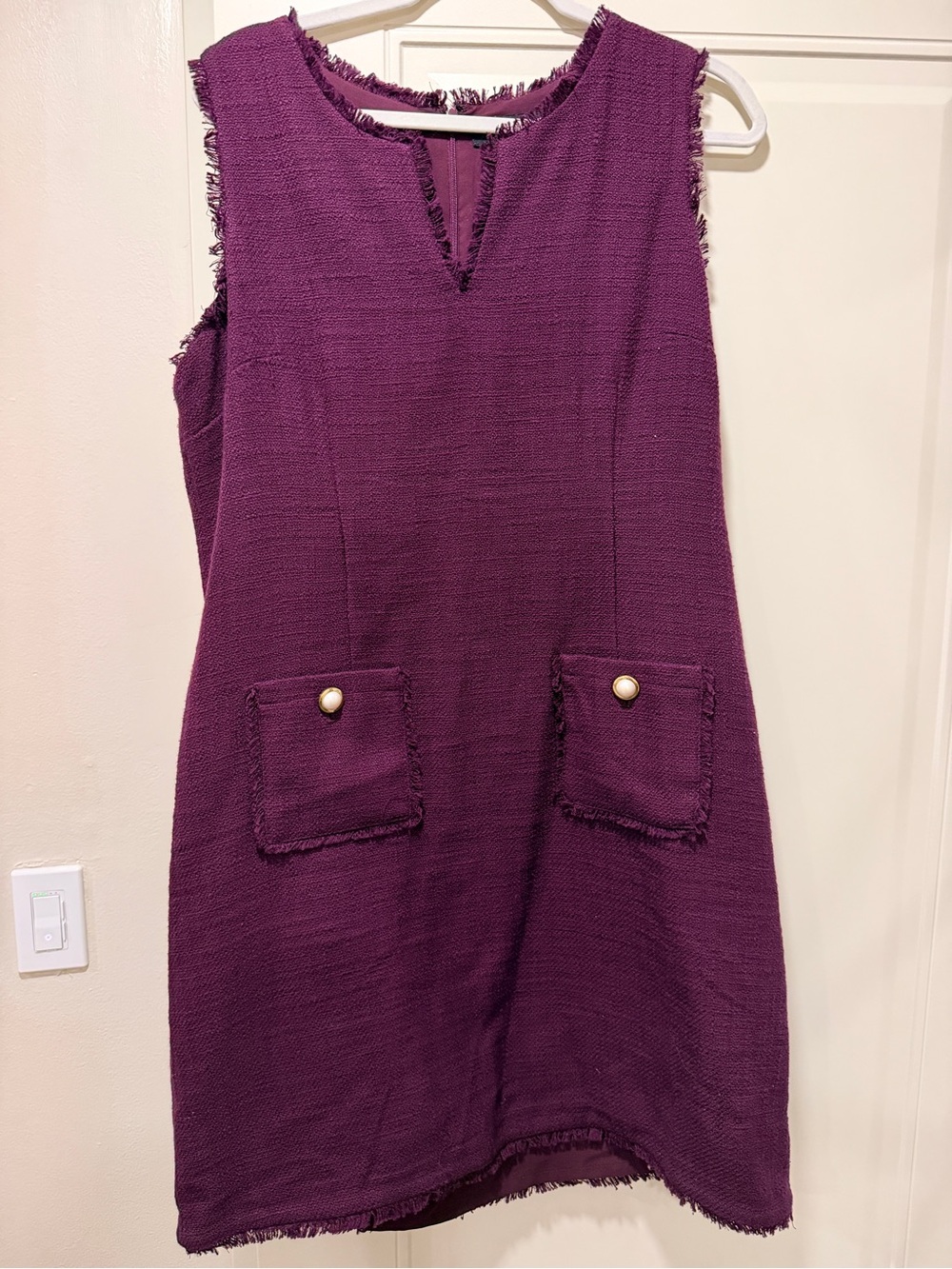 Karl Lagerfeld Sleeveless Plum Shift Dress with Pocket Buttons